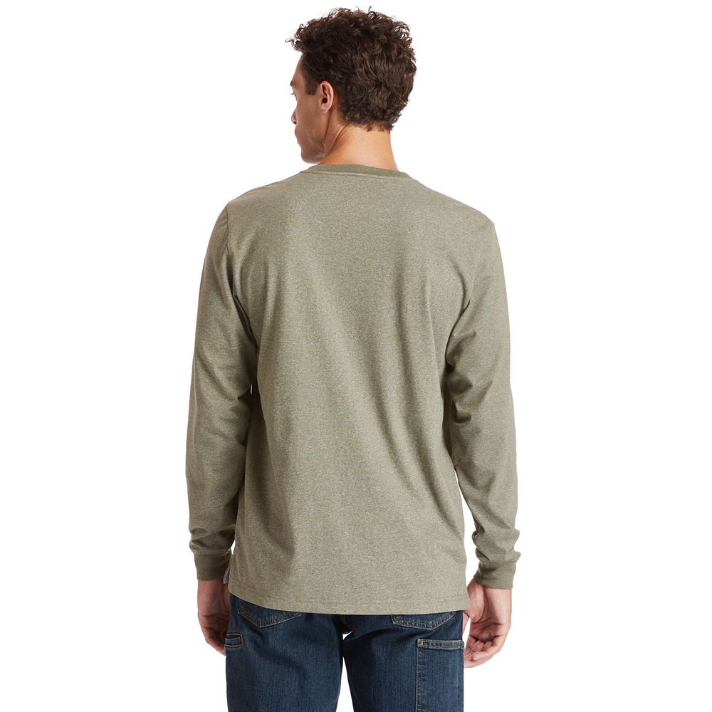 Timberland Mens T-Shirts PRO® Base Plate Long-Sleeve Logo - Olive - India RP2869340